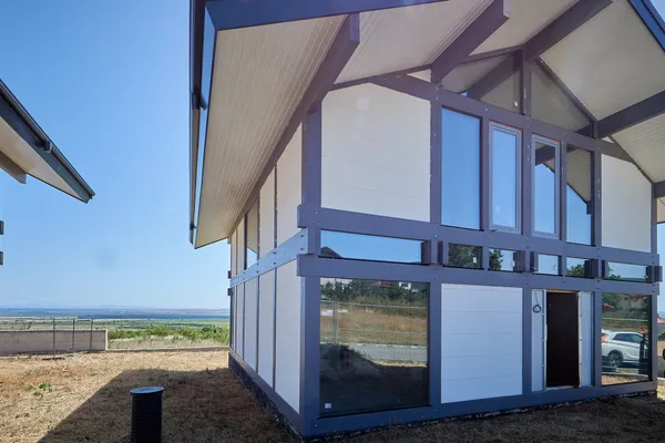 Fachwerk interior panoramic windows — natural light, A+ energy class